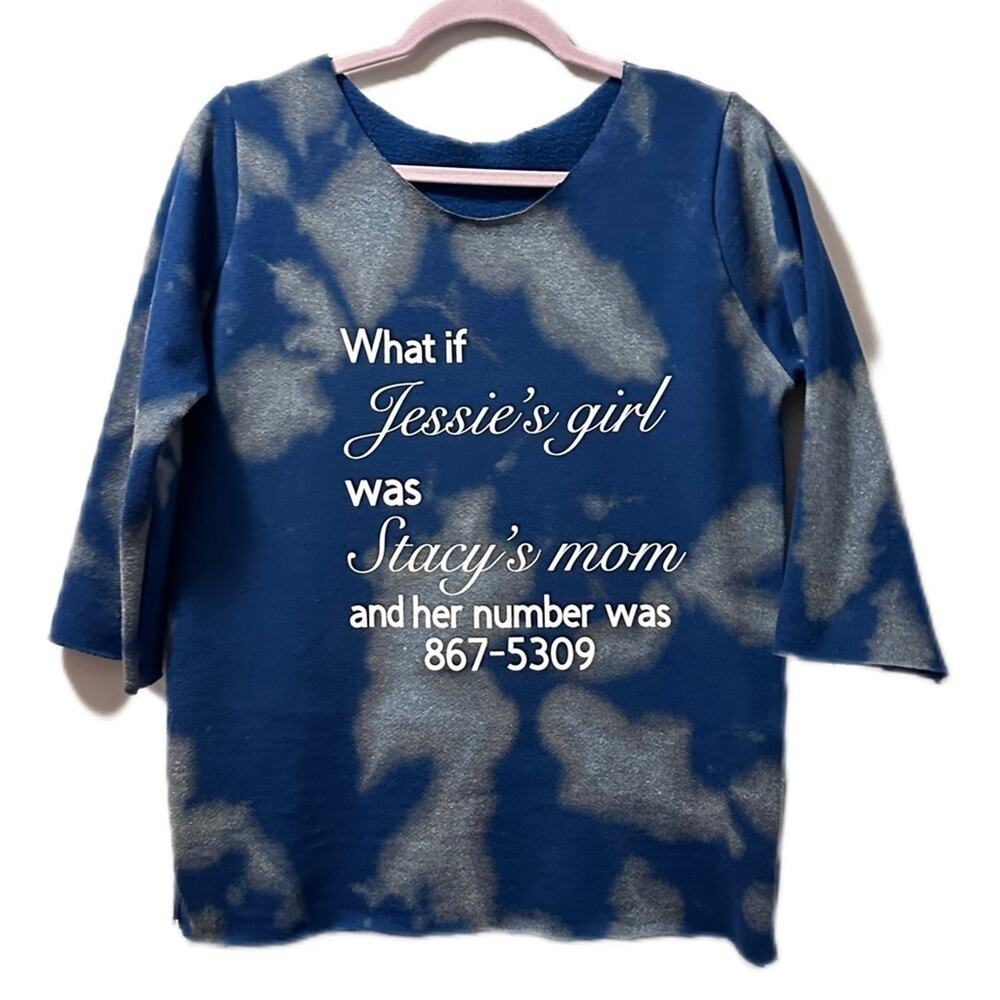 Blue Jessies Girl blue bleach handmade sweatshirt raw hems